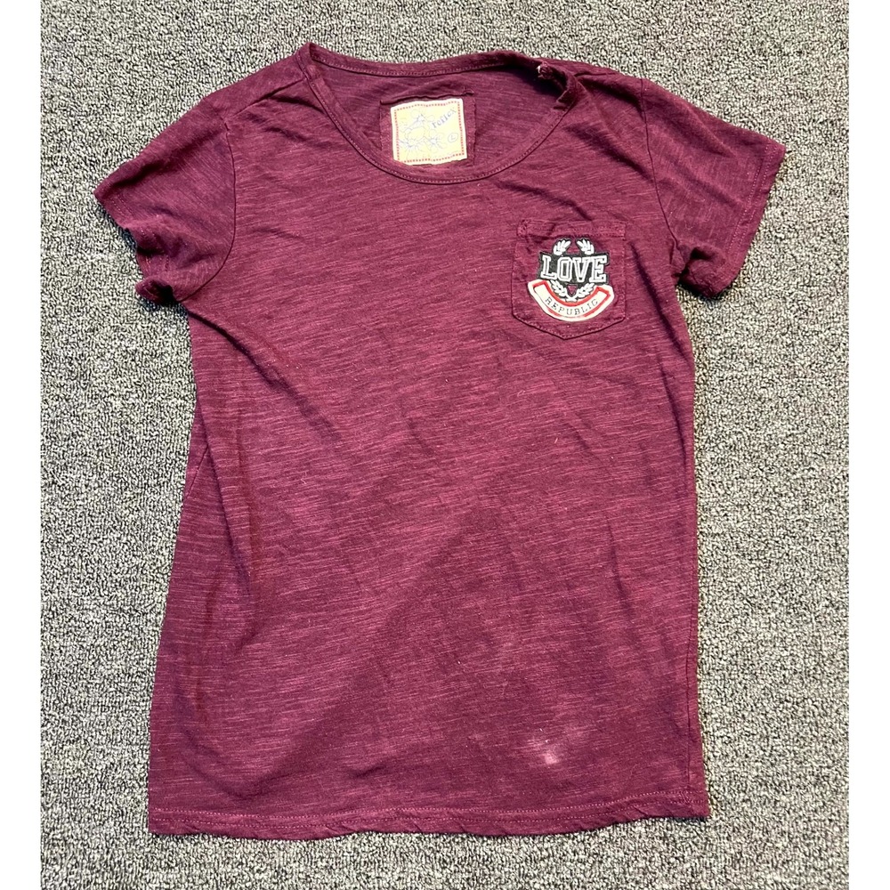 Reflex Slub Top Womens Large Burgundy Love Republic Crest Pocket Preppy Summer
